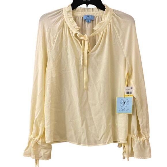 CECE Long  Sleeve Ruffled Tie V-Neck Blouse Size M NWT - Picture 1 of 4